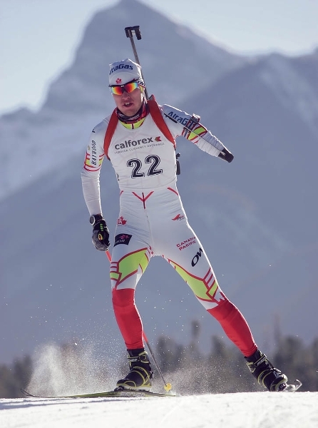 Mark Arendz in action with his new prosthetic arm at the Canmore Nordic Centre. Craig Douce RMO file photo