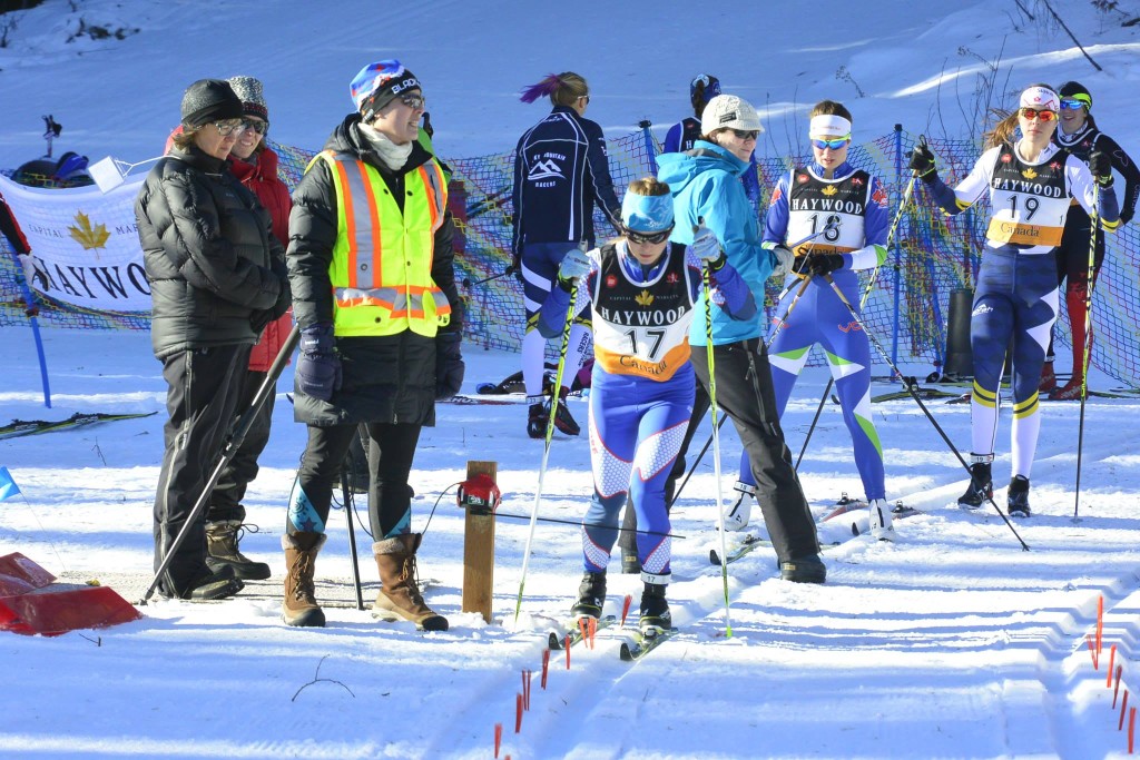 The start of the women’s 7.5 k classic interval start at the Black Jack NorAm opener on Dec. 13 in Rossland, B.C. (Photo: Fresh Cafe & apres/Facebook)