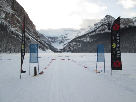 The starting line on Lake Louise. Photo Bob Truman