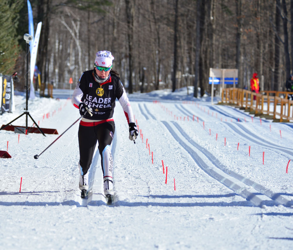 Emily Nishikawa winning the women’s 15 k classic mass start by nearly a minute and three seconds on Sunday at the NorAm Eastern Canadian Championships in Gatineau, Quebec. Photo: Fred Webster