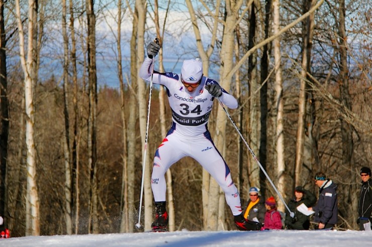 Noah Hoffman placed 38th in Sunday’s 15 k freestyle in Östersund, Sweden. It was his first World Cup finish since March 2014. He is pictured here racing in the 2014 SuperTour Finals at Kincaid Park in Anchorage, Alaska. (Photo: Rob Whitney)